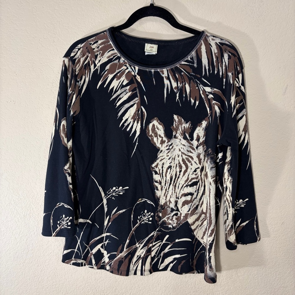 Jess & Jane Shirt Womens Sz L Novelty Zebra Bedazzled Cotton Shirt Boho Western